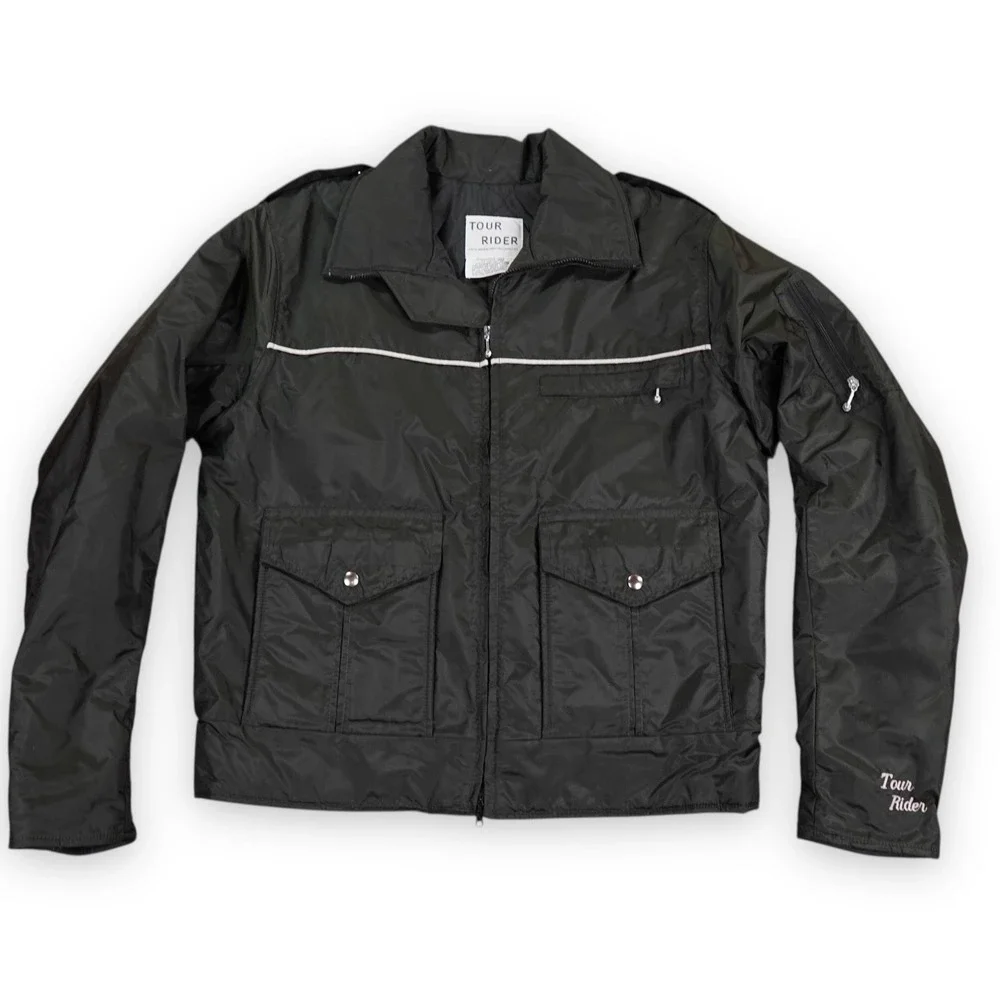 VTG Tour Rider Motorcycle Jacket Mens XL Black reflective piping gorpcore USA - Picture 1 of 12